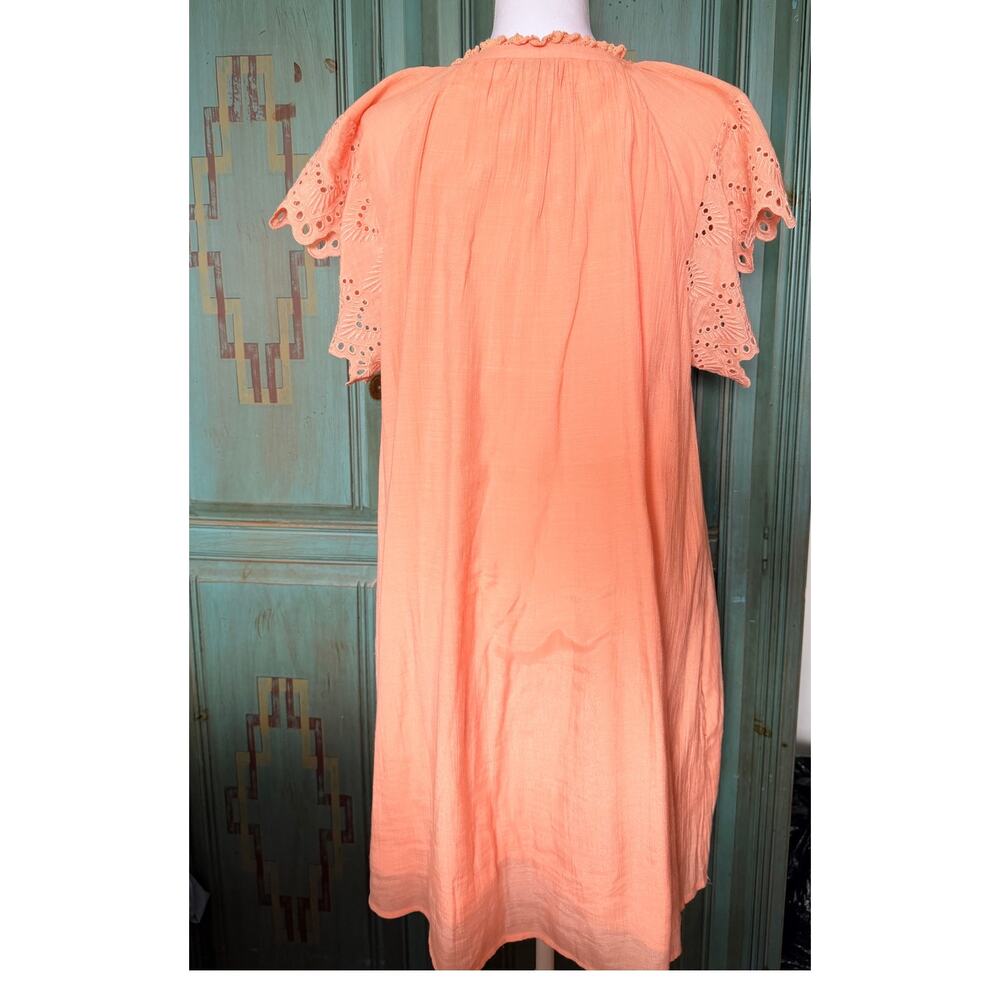 Who What Wear Coral Eyelet Flutter Sleeve Shift Dress Large Pockets - Picture 3 of 7